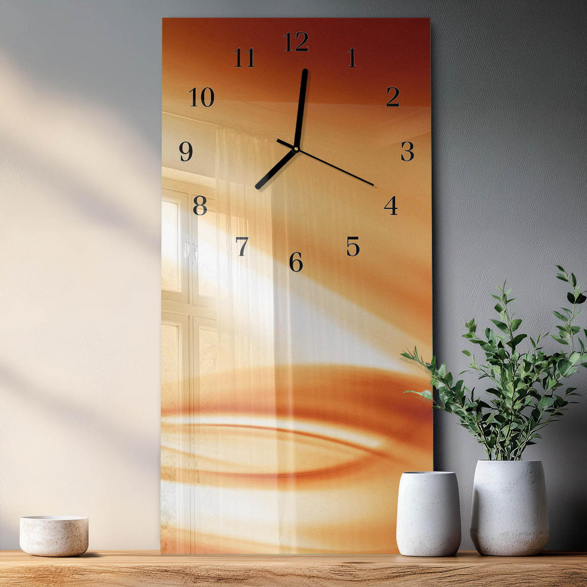 WANDUHR 60x30 cm - Tasse Kaffee - Orange, Glas (30/60/0.4cm) - TULUP