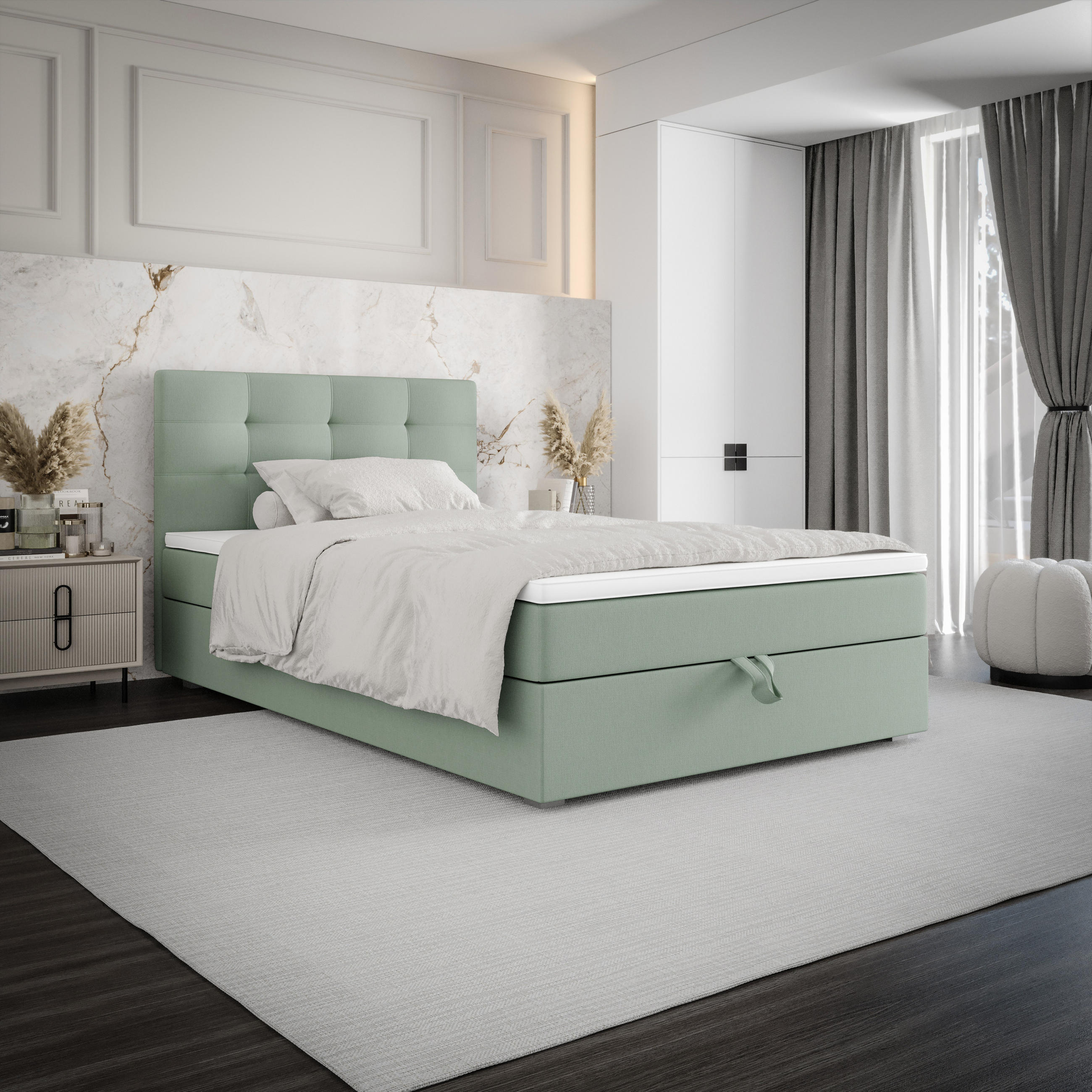 BOXBETT FADO 11 mit Matratze H3, Bonell und Topper 80x200 Cosmic 16 - Grün, Textil (80/200cm) - Bedante