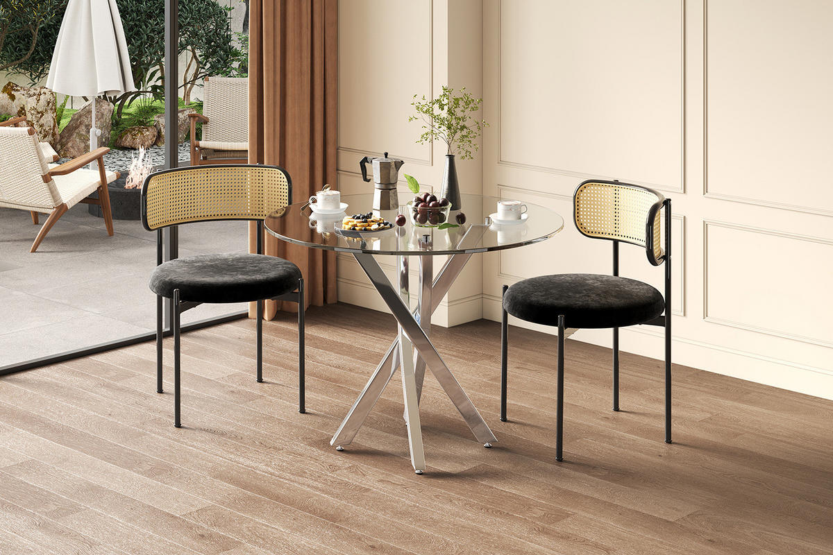 ESSTISCH aus Glas 80x80x75 cm Silber für 2-4 Personen mit gehärteter Glasplatte und Kreuzgestell - Silberfarben, Glas (80/80/75cm) - Modfu