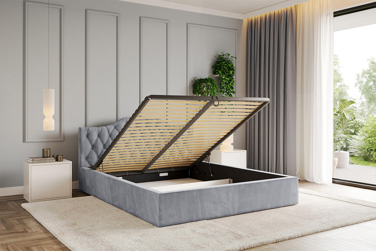 POLSTERBETT mit Bettkasten und Lattenrost, Bett mit Matratze H3/H4 - FALIO-V1 180x200 Hellgrau - Hellgrau, Holzwerkstoff/Textil (180/200cm) - ALTDECOR