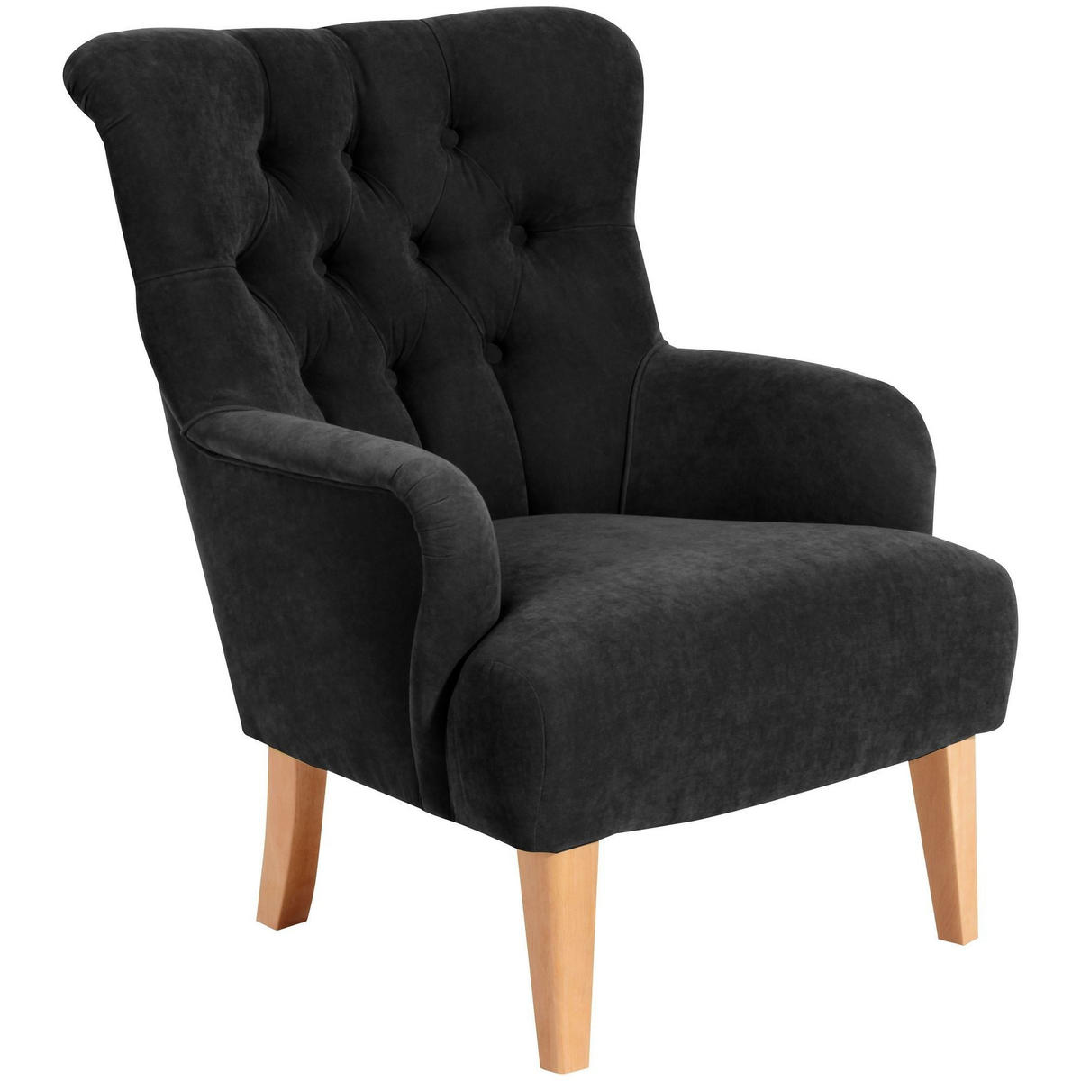 SESSEL Kaiya Bezug Veloursstoff Buche natur / schwarz - Schwarz, Kunststoff (71/97/82cm) - 58aufmkessel