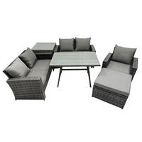 GARTENMÖBELSET mit ESSTISCH,HOCHLEHNER-SOFA Polyrattan Dunkelgrauer Mix 6-Sitzer - Dunkelgrau/Grau, Glas/Kunststoff - Fimous