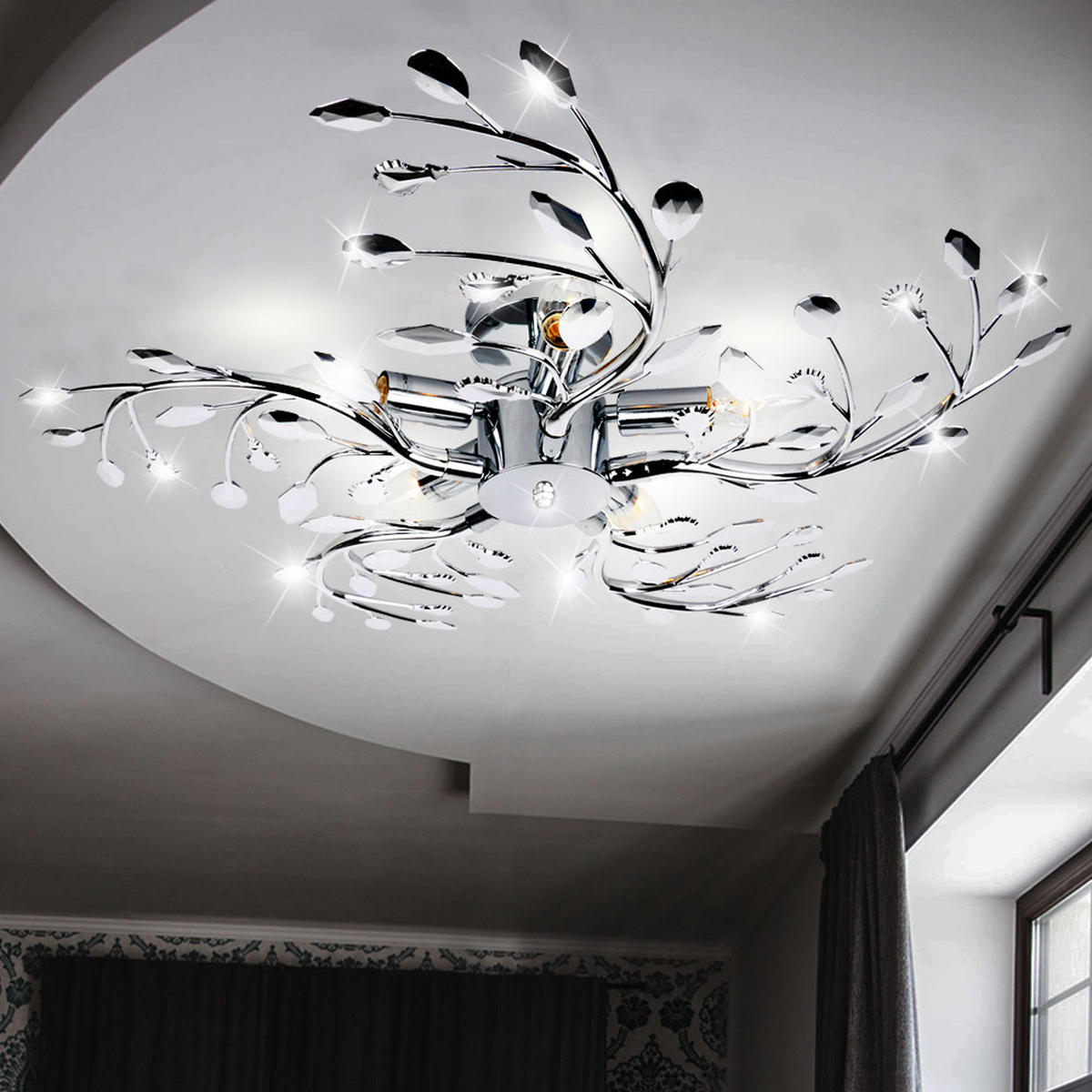 LED DECKENLEUCHTE Chrom Silber Blätter-Design - Silberfarben, Metall (65/65/16cm) - Globo Lighting