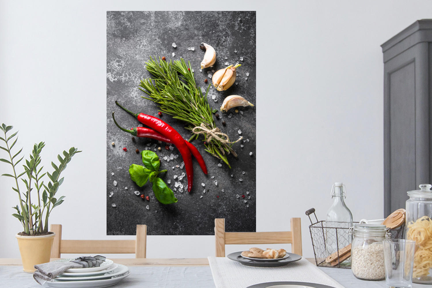 WANDTATTOO Pfeffer - Kräuter - Gewürze - Beton 80x120 cm - Dunkelgrau, Kunststoff (80/120/0.1cm) - MuchoWow