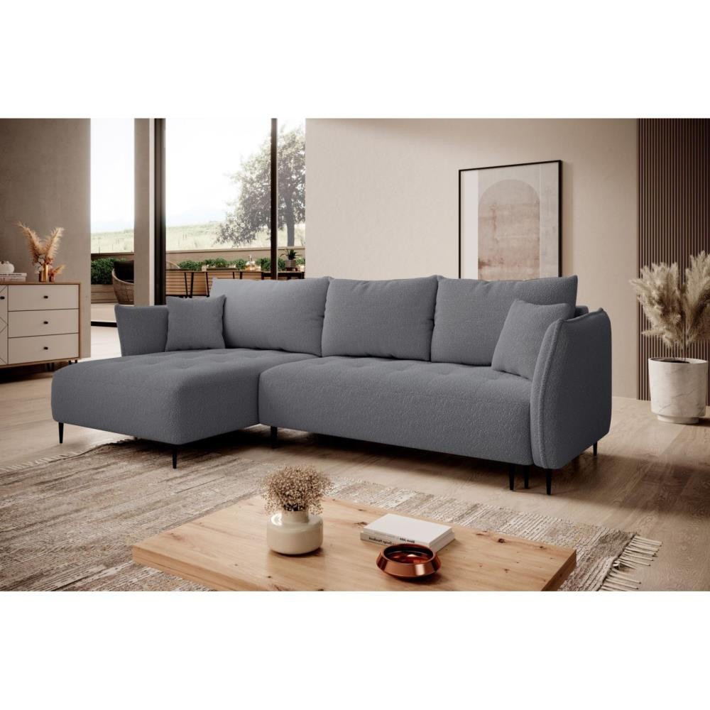 ECKSCHLAFSOFA Bari links dunkelgrau - Dunkelgrau/Schwarz, Textil (276/158cm) - Beautysofa