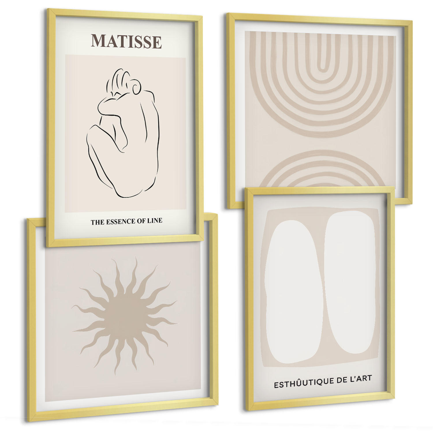 BILDER SET 4er Set - 50x50 cm & 40x60 cm Goldrahmen - Stilvolle minimalistische Linien - Goldfarben, Kunststoff (50/50cm) - TULUP