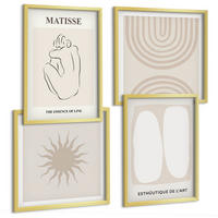 BILDER SET 4er Set - 50x50 cm & 40x60 cm Goldrahmen - Stilvolle minimalistische Linien - Goldfarben, Kunststoff (50/50cm) - TULUP