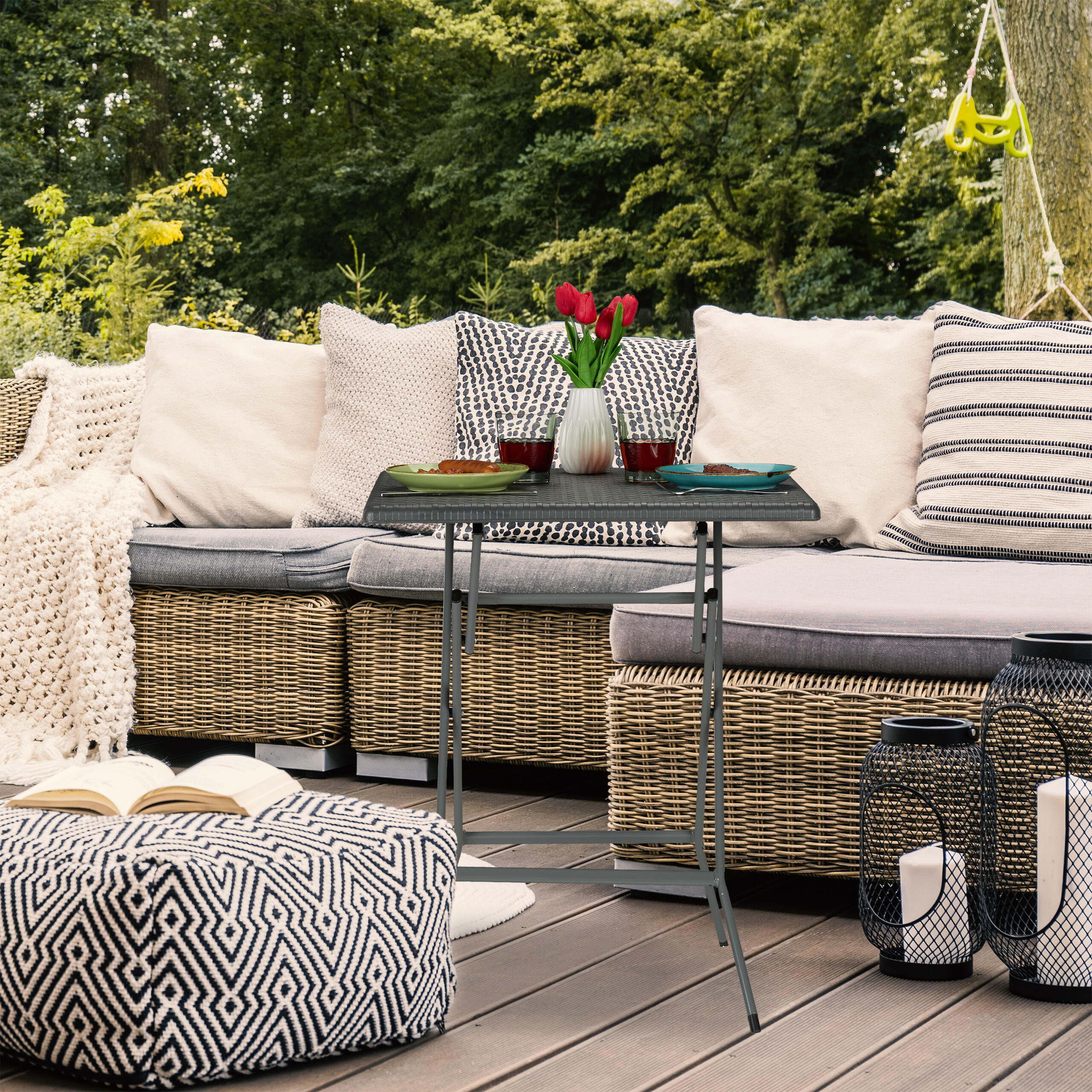 GARTENTISCH - Grau, Kunststoff/Metall (62/62/73cm) - Relaxdays