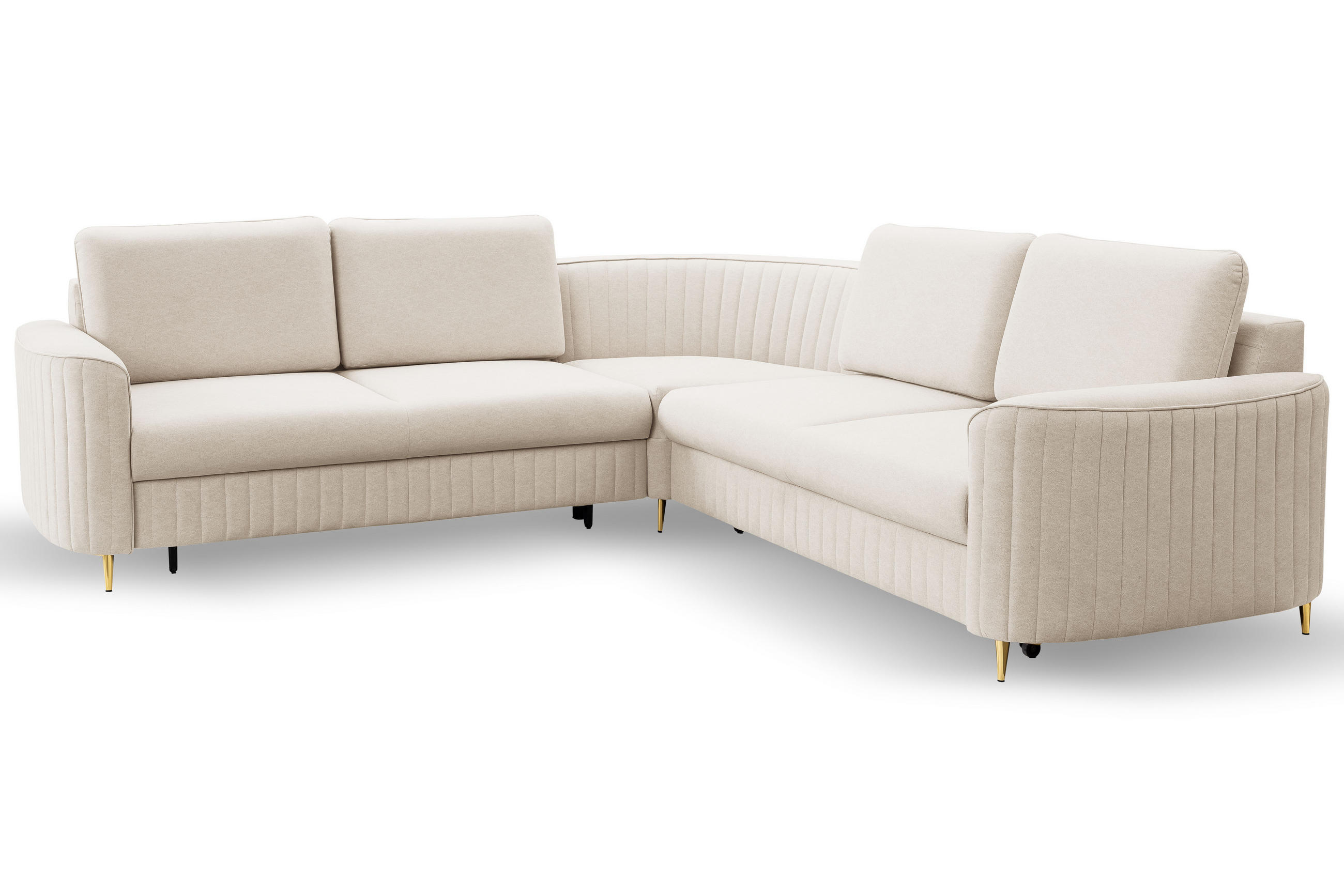 ECKSOFA LAREN, modernes Schlafsofa mit Stauraum, Plastikfüße, L-förmig, lose Rückenkissen freistehend, LINKS 251x252x85 cm Cream - Creme, Holz/Textil (251/252cm) - DomoHome