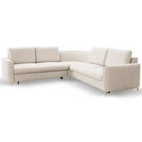ECKSOFA LAREN, modernes Schlafsofa mit Stauraum, Plastikfüße, L-förmig, lose Rückenkissen freistehend, LINKS 251x252x85 cm Cream - Creme, Holz/Textil (251/252cm) - DomoHome