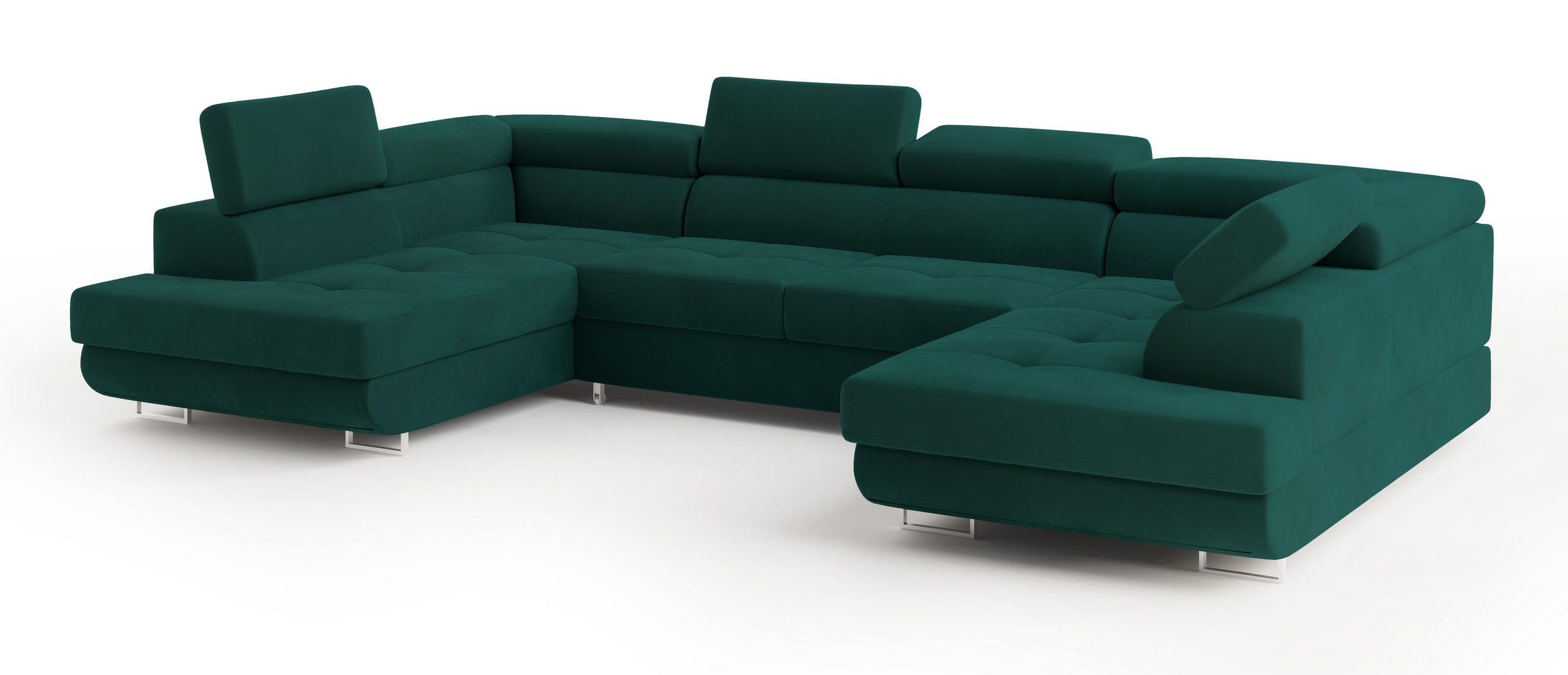 WOHNLANDSCHAFT RAGGIO Grün Velours-Stoff mit Schlaffunktion - Grün, Holz (336/90/202cm) - MASSENO