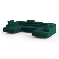 WOHNLANDSCHAFT RAGGIO Grün Velours-Stoff mit Schlaffunktion - Grün, Holz (336/90/202cm) - MASSENO