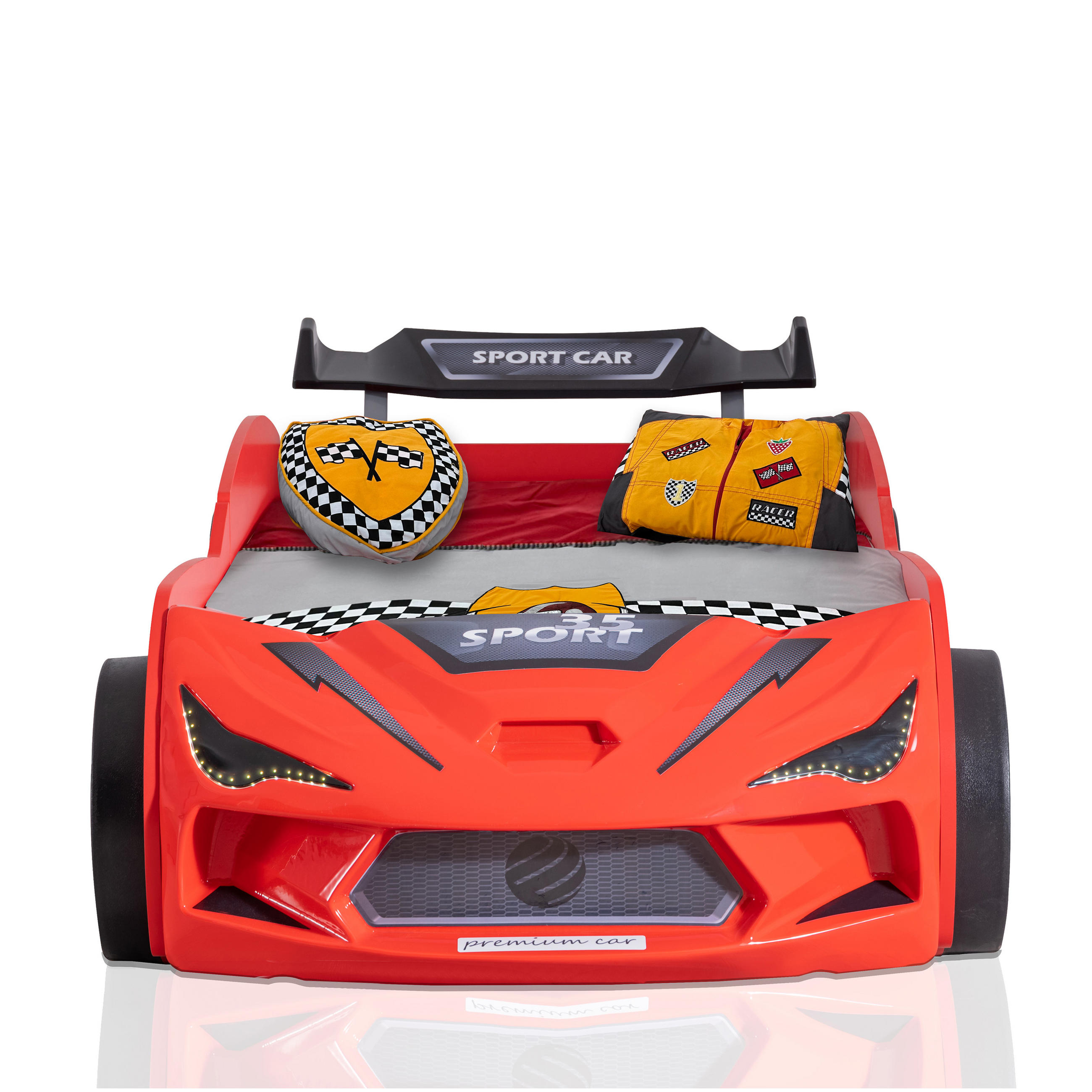 AUTOBETT 90x200 Rio Kinderbett mit LED Leuchte und Lattenrost - Rot, Holzwerkstoff (90/200cm) - Aileenstore
