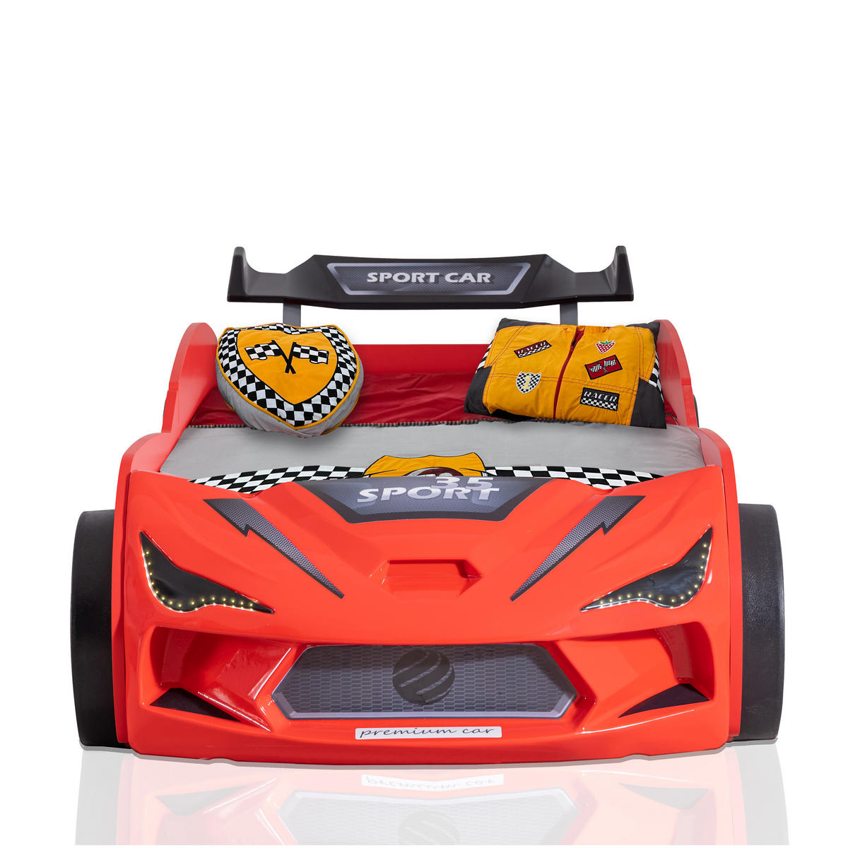 AUTOBETT 90x200 Rio Kinderbett mit LED Leuchte und Lattenrost - Rot, Holzwerkstoff (90/200cm) - Aileenstore