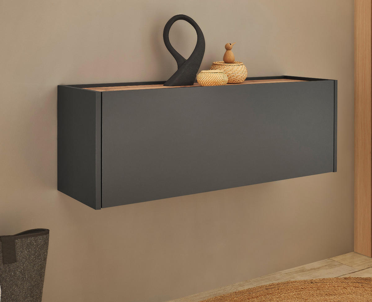 HÄNGESCHRANK grau matt, Eiche Wotan 100 cm, Schuhschrank hängend - Eiche Wotan/Grau, Holzwerkstoff/Metall (100/35/30cm) - Furn.Design