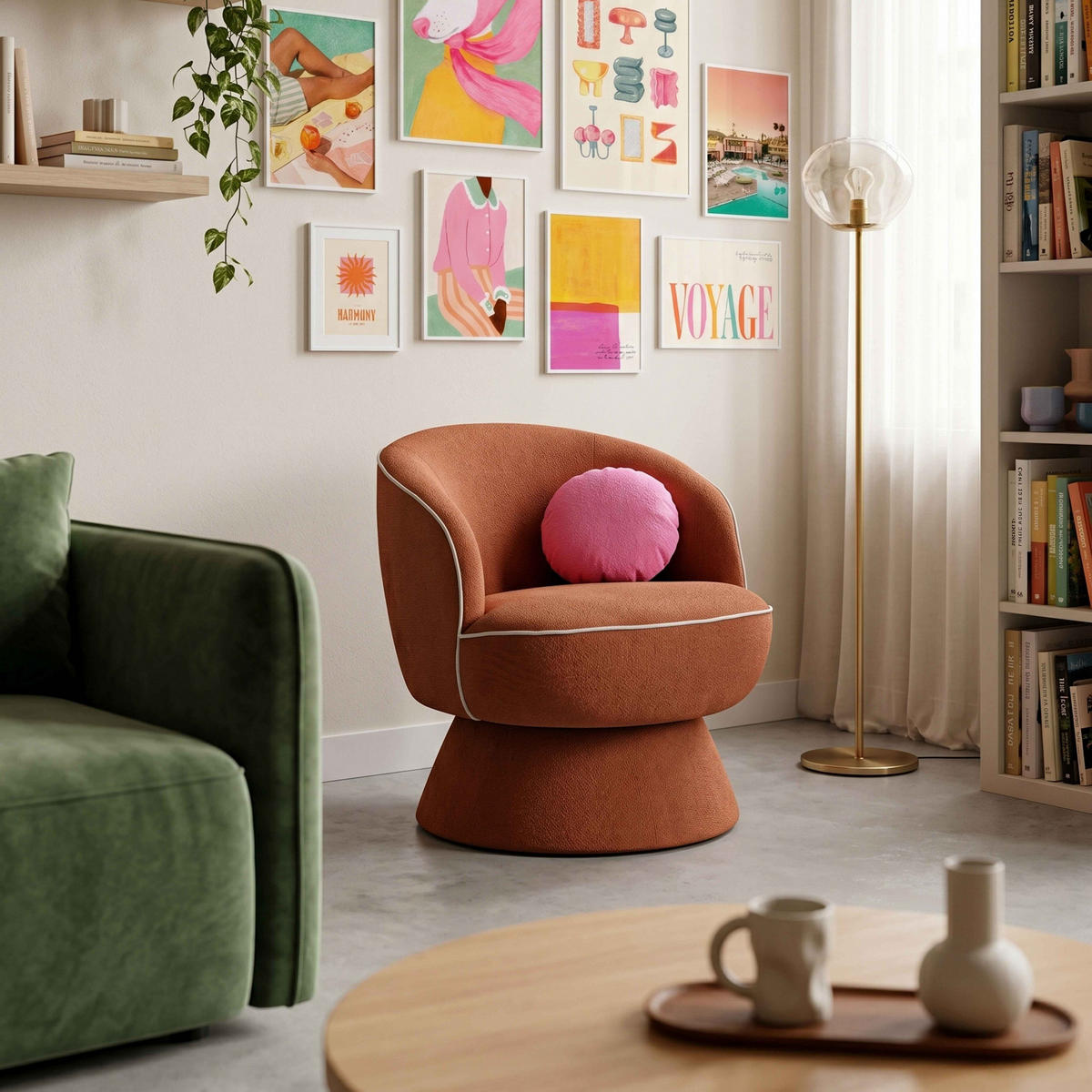 SESSEL, Terrakotta - Orange, Holz/Textil (66/71/80cm) - Oviala