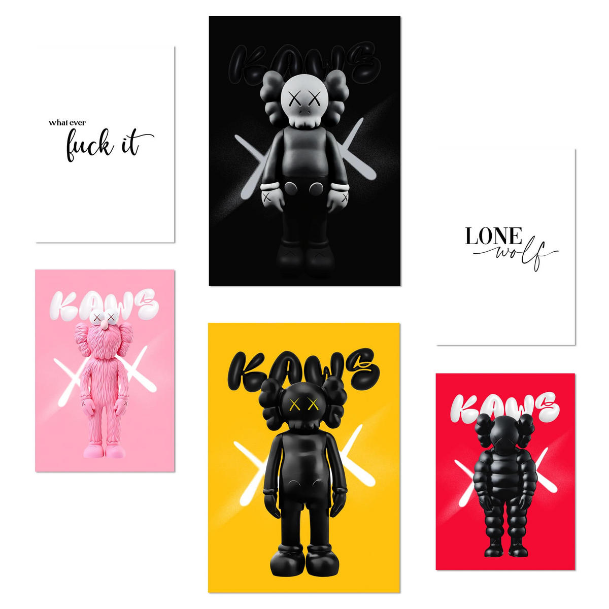 POSTER Set Mit 6 Kultige Kaws Farbenfroh A3 & A4 Rahmenlos - Klar, Papier (29/3cm) - Nacnic