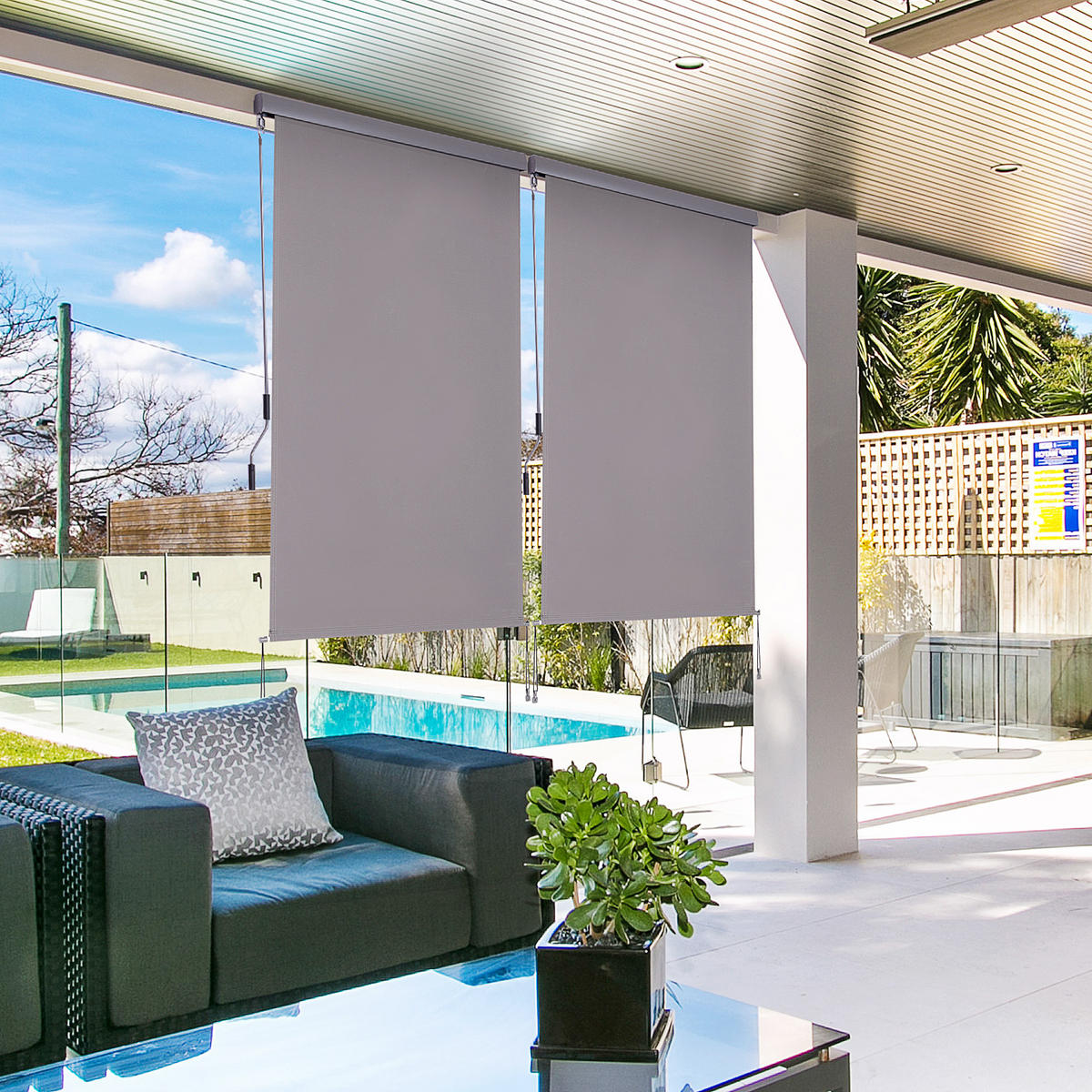 SENKRECHTMARKISE, Aluminium, Grau - Grau, Metall (120/200/200cm) - Outsunny