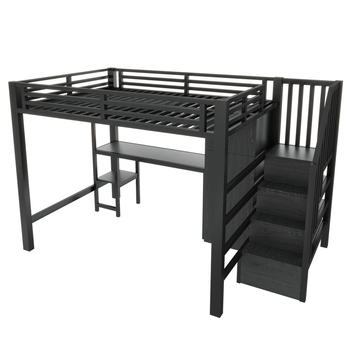 PATROVÁ postel 140/200 cm černá z kovu a MDF s psacím stolem - černá, kompozitní dřevo (140/200cm) - OKWISH