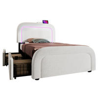 POLSTERBETT aus Sherpa 90x200 cm in Weiß mit LED-Beleuchtung & Ladestation - Weiß, Textil (90/200cm) - Modfu