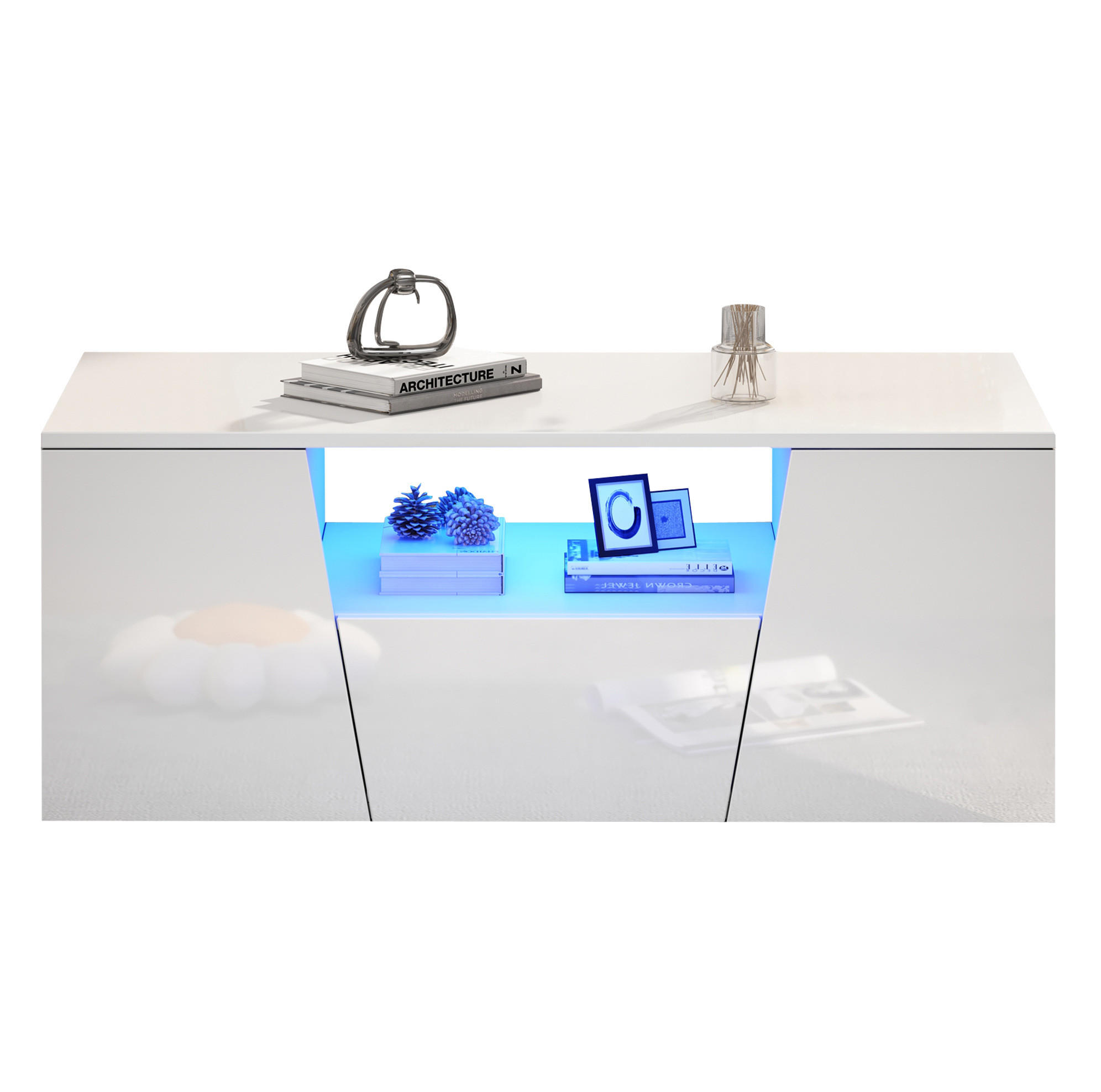 OKWISH KONFERENČNÍ stolek 100/50/40 cm bílý z dřevotřísky s LED osvětlením a úložným prostorem