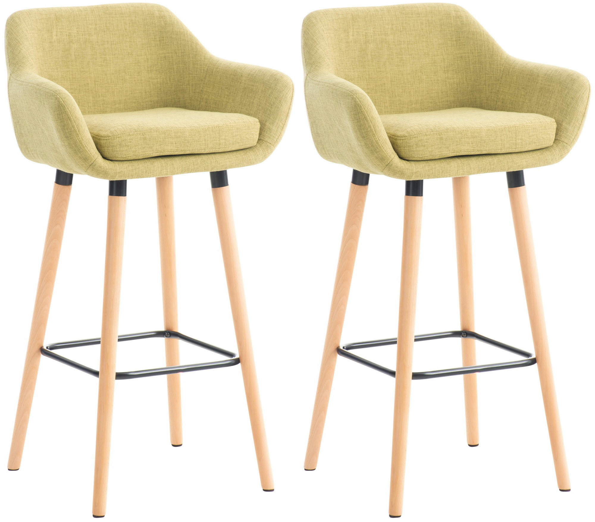 BARHOCKER 2er Set Stoff hellgrün - Eukalyptusholzfarben/Hellgrün, Holz/Textil (55/99/46cm) - CLP
