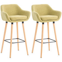 BARHOCKER 2er Set Stoff hellgrün - Eukalyptusholzfarben/Hellgrün, Holz/Textil (55/99/46cm) - CLP