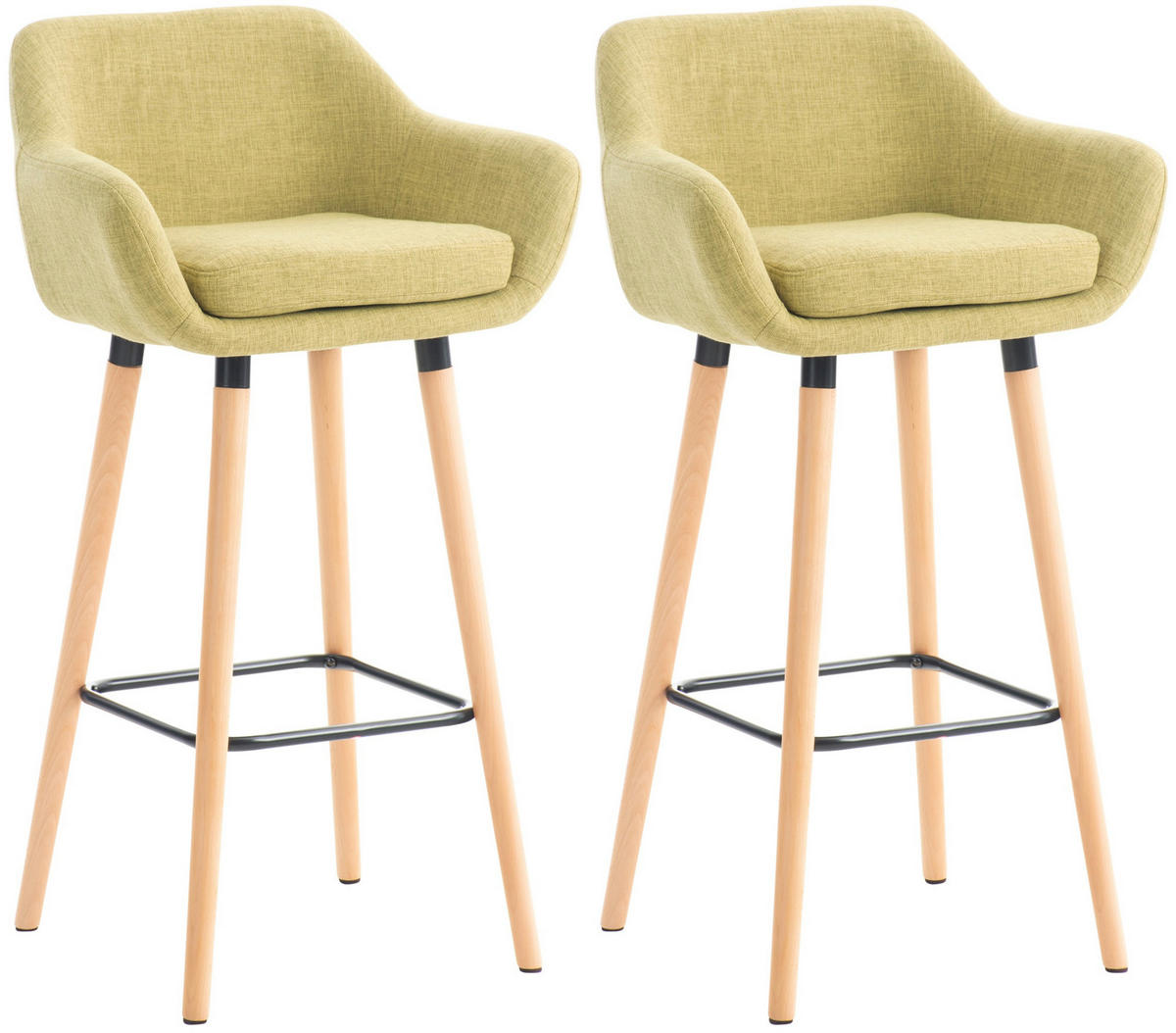 BARHOCKER 2er Set Stoff hellgrün - Eukalyptusholzfarben/Hellgrün, Holz/Textil (55/99/46cm) - CLP
