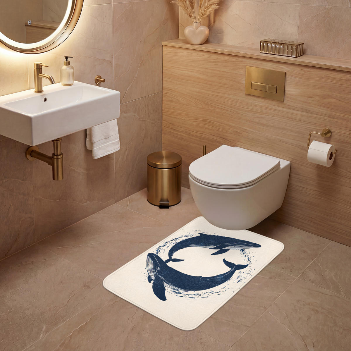 WC PŘEDLOŽKA Velryby - Stříkance - Kruh - Tmavě modrá 50x80 cm - tmavě modrá, textil/plast (50/1cm) - OnlyWow