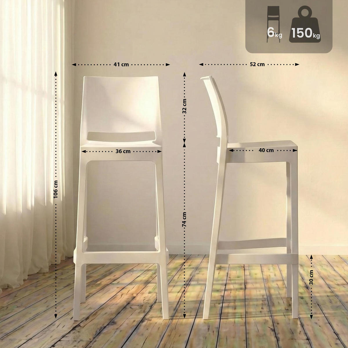 BARHOCKER Kunststoff Weiß - Weiß, Kunststoff (41/106/52cm) - CLP