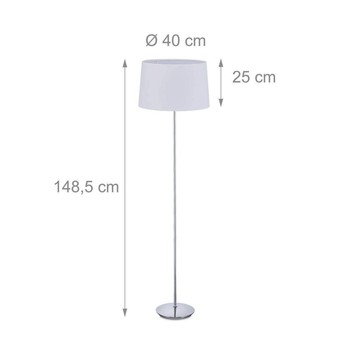 STEHLAMPE - Silberfarben, Kunststoff/Textil (40/40/148.5cm) - Relaxdays