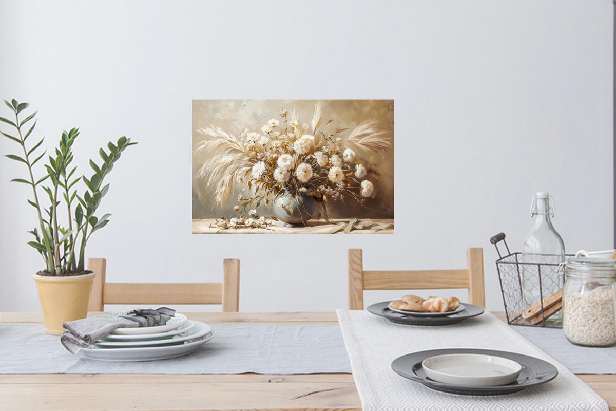 WANDTATTOO Blumen - Vase - Stilleben - Beige 60x40 cm - Creme, Kunststoff (60/40/0.1cm) - MuchoWow