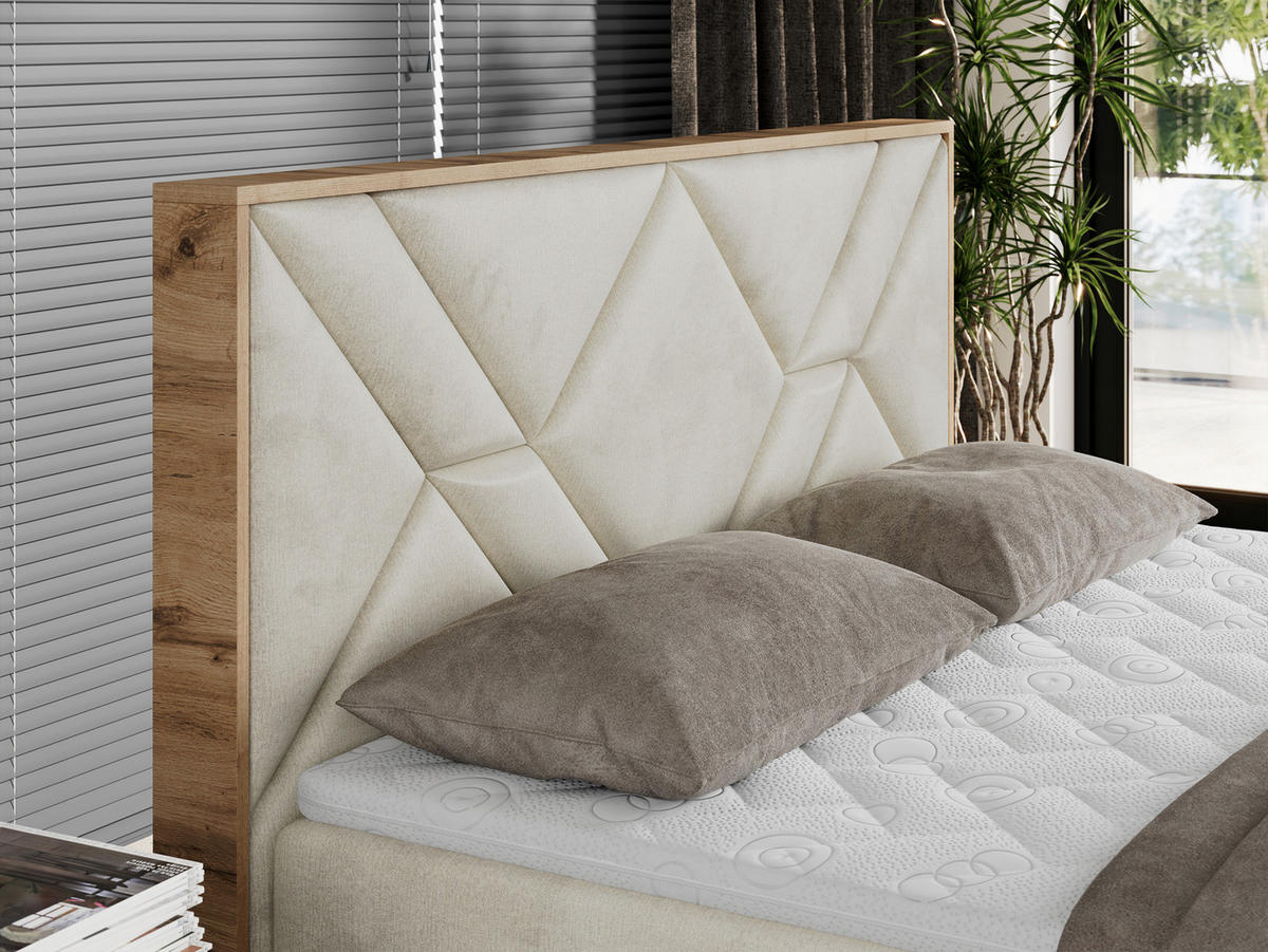 BOXBETT GUNAR - 180/200 Beige Velvet - H3 - Beige, Holz/Textil (180/200cm) - MKS