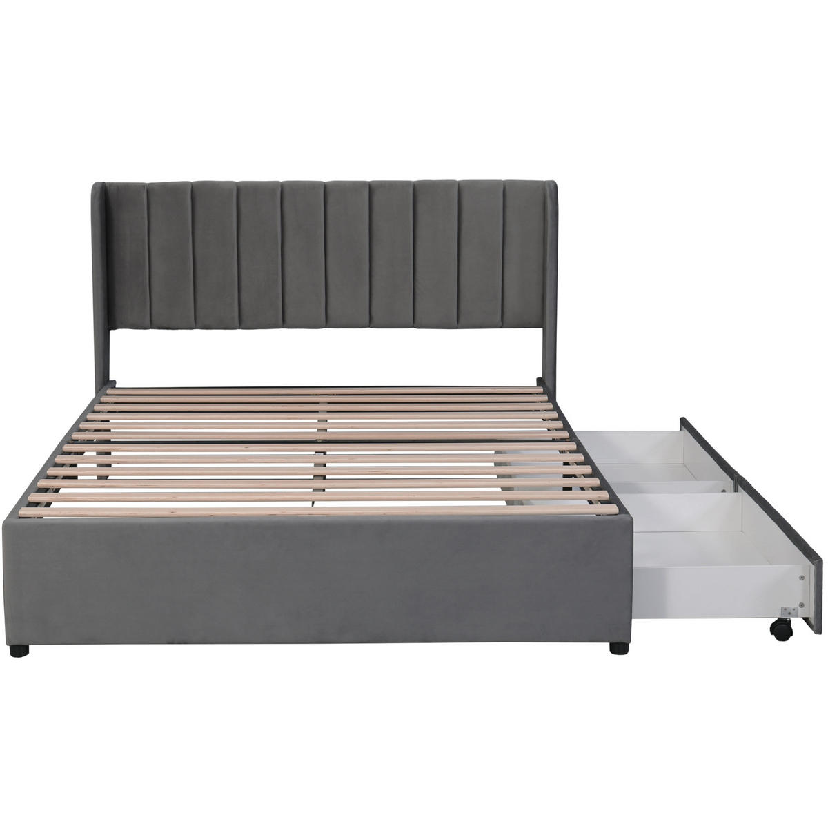 BETT mit 2 Schubladen 160x200 cm Samt Grau - Grau, Holz (160/200cm) - Meubliv