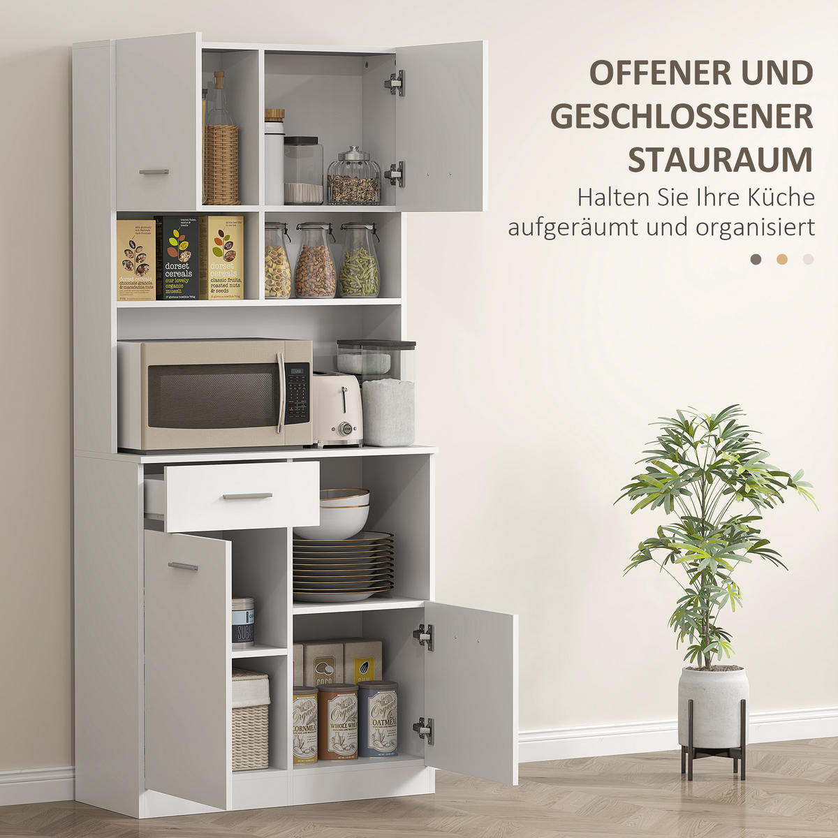 KÜCHENSCHRANK Hochschrank mit verstellbaren Regalen Schublade Weiß - Silberfarben/Weiß, Holzwerkstoff/Metall (35/180/80cm) - HOMCOM