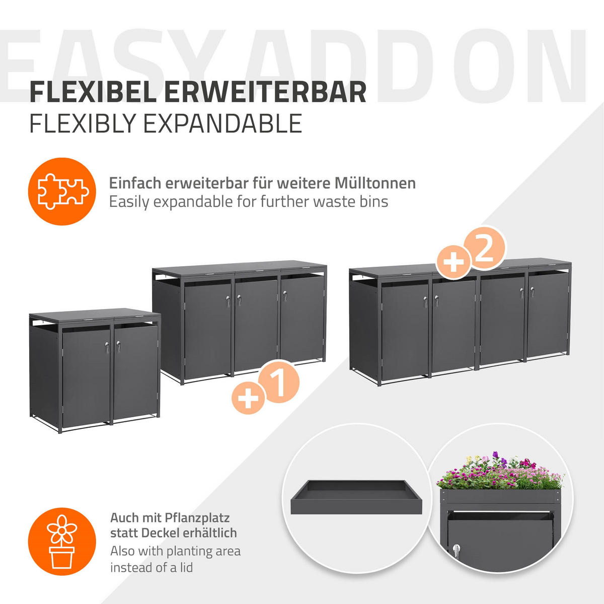 MÜLLTONNENBOX 2er Anthrazit - Anthrazit, Metall (132/120/80cm) - ML-DESIGN