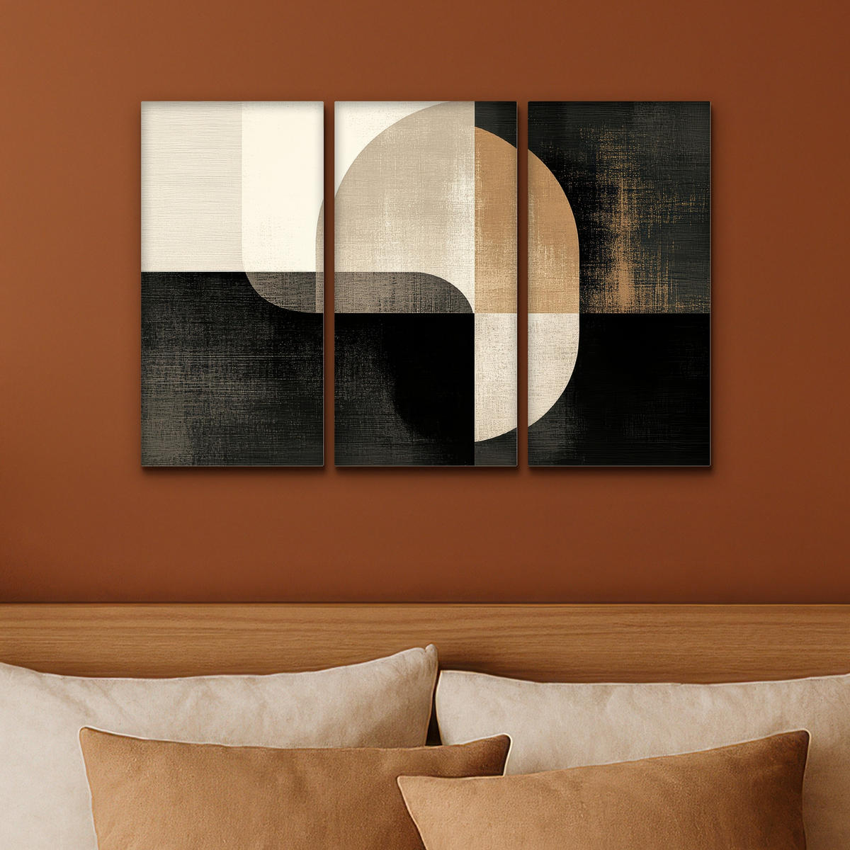 LEINWANDBILD 3er Set Formen - Abstrakt - Gold 60x40 cm - Schwarz, Textil (60/40cm) - MuchoWow