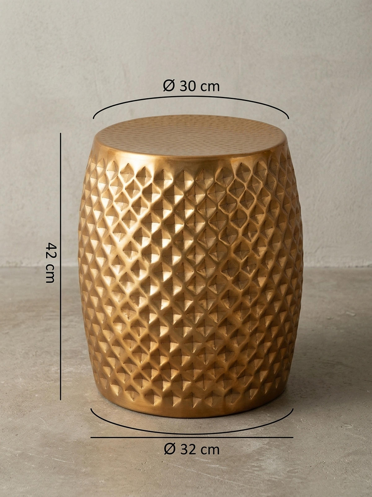 BEISTELLTISCH Aluminium Hammerschlag Rund Kratzfrei ENNS, Gold 32x32x42 cm - Goldfarben, Metall (32/32/42cm) - KADIMA DESIGN