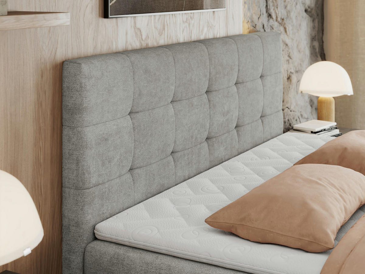 BOXBETT CENTO 180/200 Hellgrau Strukture - H3 - Hellgrau, Holz/Textil (180/200cm) - MKS