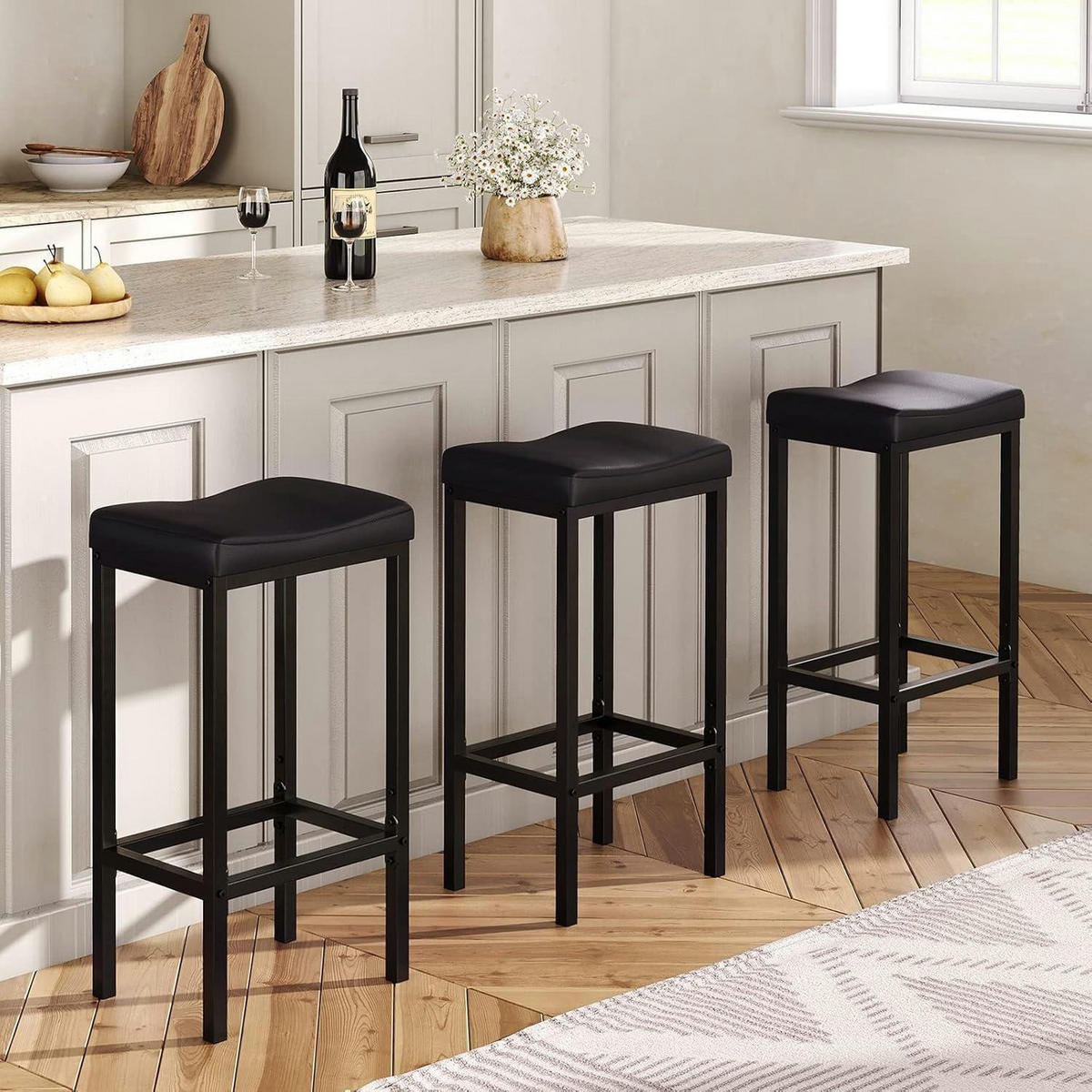 BARHOCKER 2er-Set Schwarz mit PU-Sitzfläche 63 cm - Schwarz, Kunststoff (42/63/30cm)