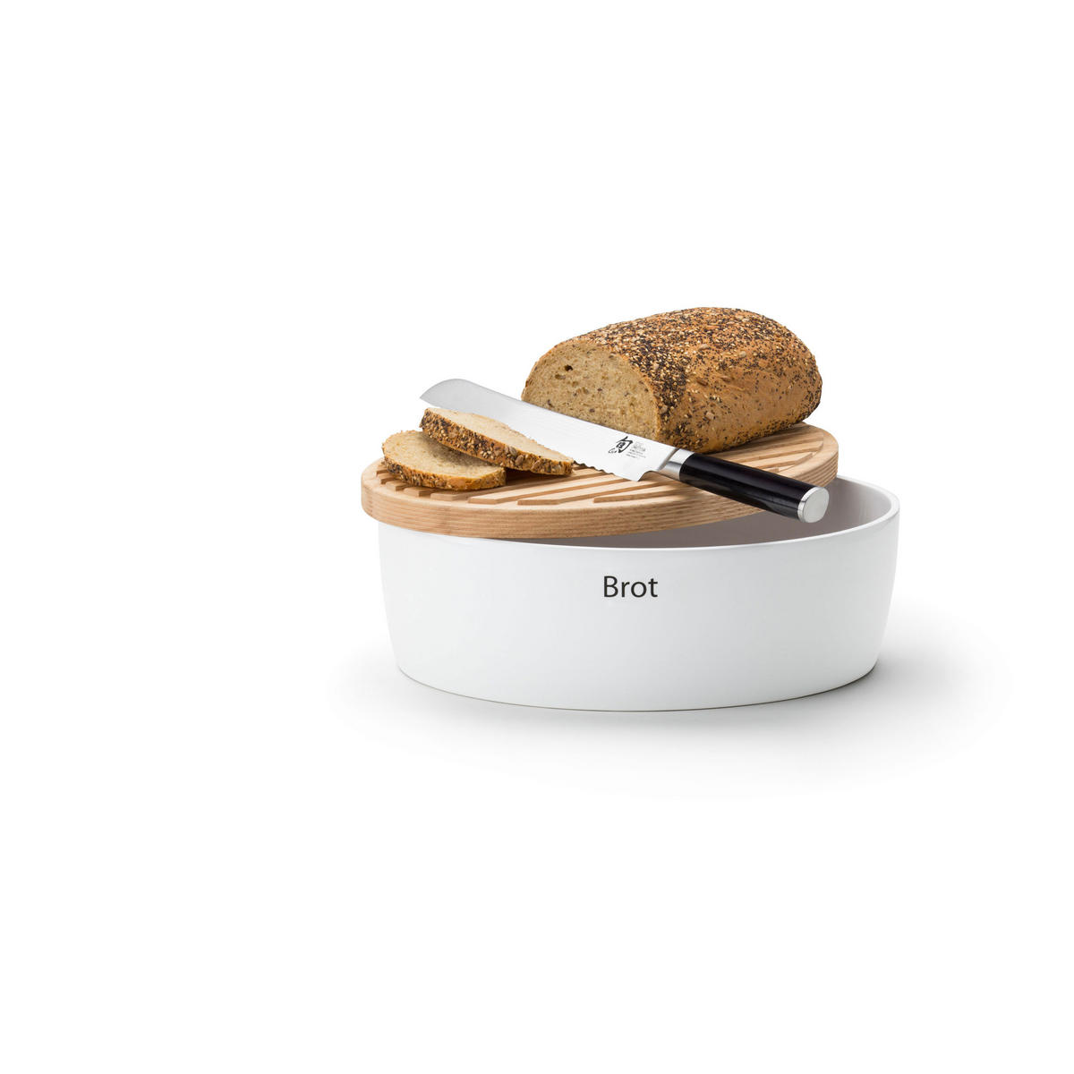 BROTTOPF oval mit Holzdeckel L, Keramik, Weiß, 36 x 23 x 13.5 cm - Weiß, Keramik (23/13.5/36cm) - Continenta