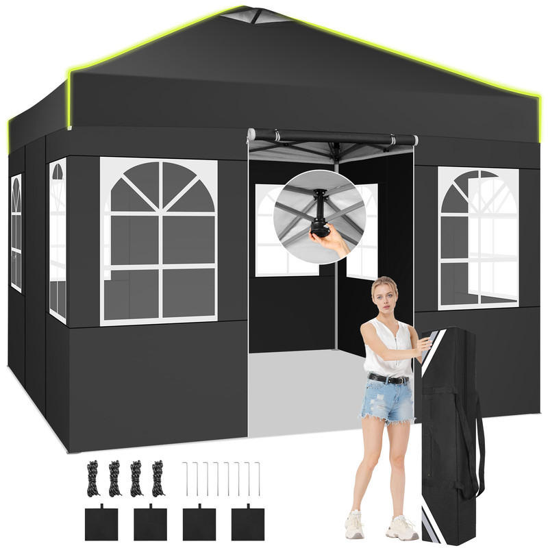 POP-UP-GARTENPAVILLON – 3×3 m, wasserdicht, UV-beständig, mit 4 Seitenwänden und Belüftungsöffnung - Schwarz, Metall (300/298/300cm) - Kaket
