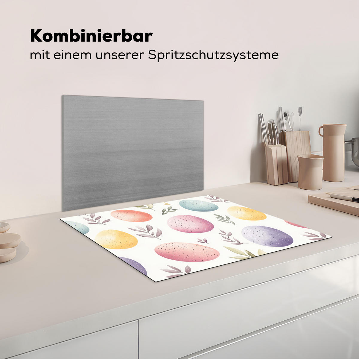 HERDABDECKPLATTE Eier - Bunt - Muster Herdabdeckung Induktionsfeld 65x52 cm - Weiß, Kunststoff (65/52/0.2cm) - MuchoWow