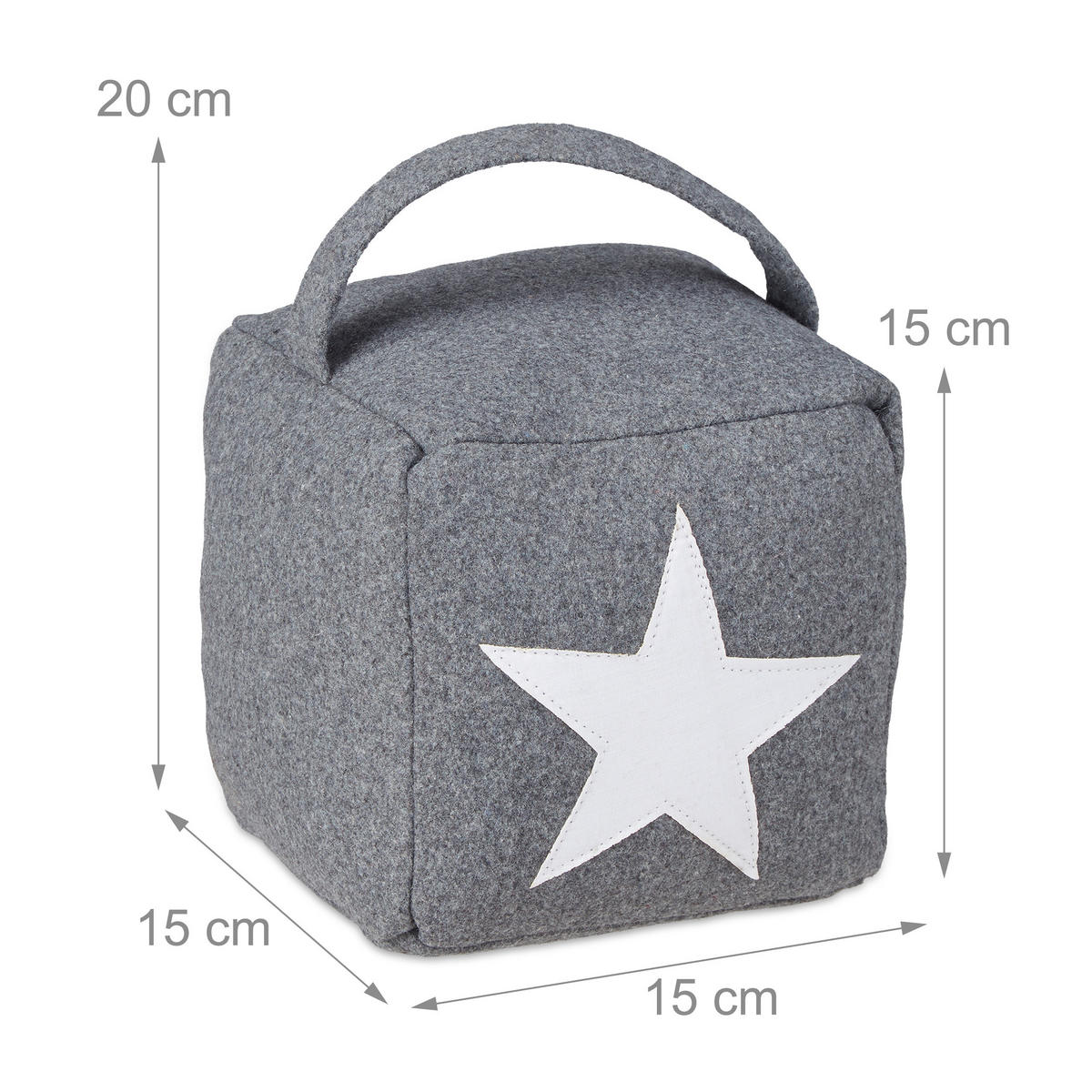 DÖRRSTOPP Mörkgrå stjärna med handtag - Grå, Textil/Naturmaterial (15/15cm) - Relaxdays