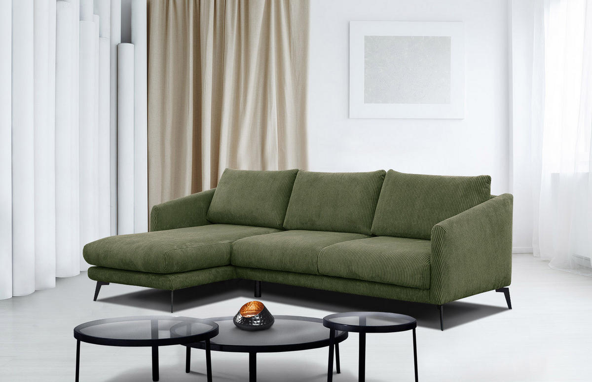 ECKSOFA VILT 4-Sitzer, olivgrün - Schwarz/Olivgrün, Holzwerkstoff/Textil (156/255cm) - Courtois Laville