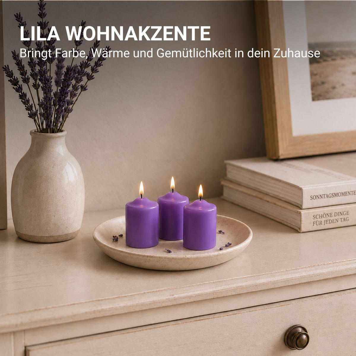 STUMPENKERZEN Ø4cm x 6cm - 6er Pack Lila - Lila, Naturmaterialien (4/6cm)