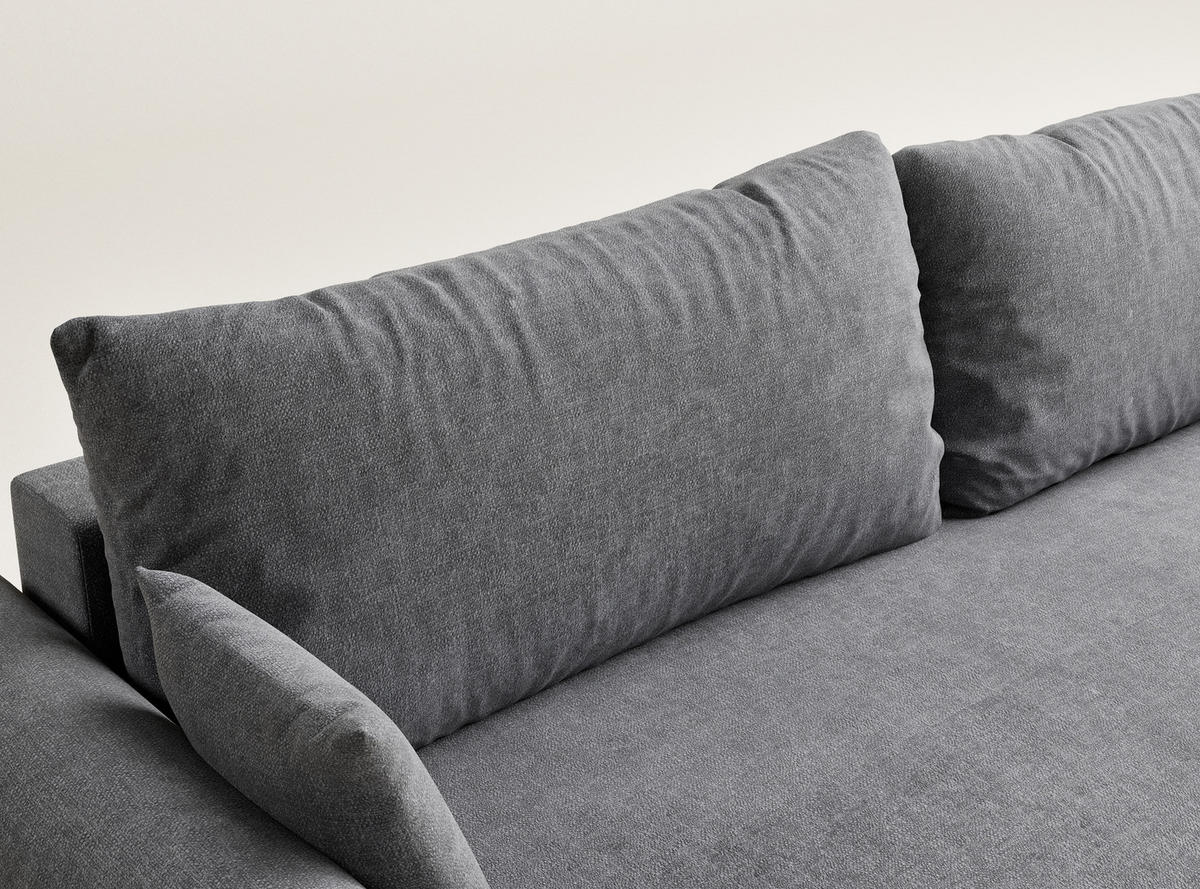 SOFA MIT SCHLAFFUNKTION Toluca Grau Chenille-Stoff - Schwarz/Grau, Holz/Holzwerkstoff (247/69/104cm) - Maison de Reve