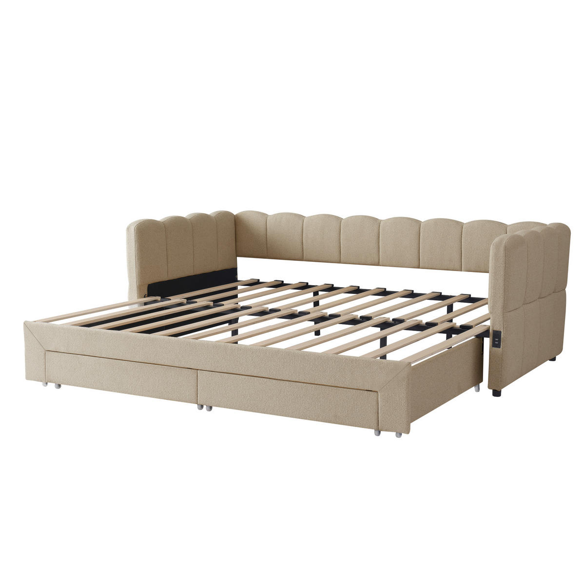 POLSTERBETT aus Chenille 90x190 cm in Beige mit Ausziehfunktion - Beige, Textil (90/190cm) - Modfu