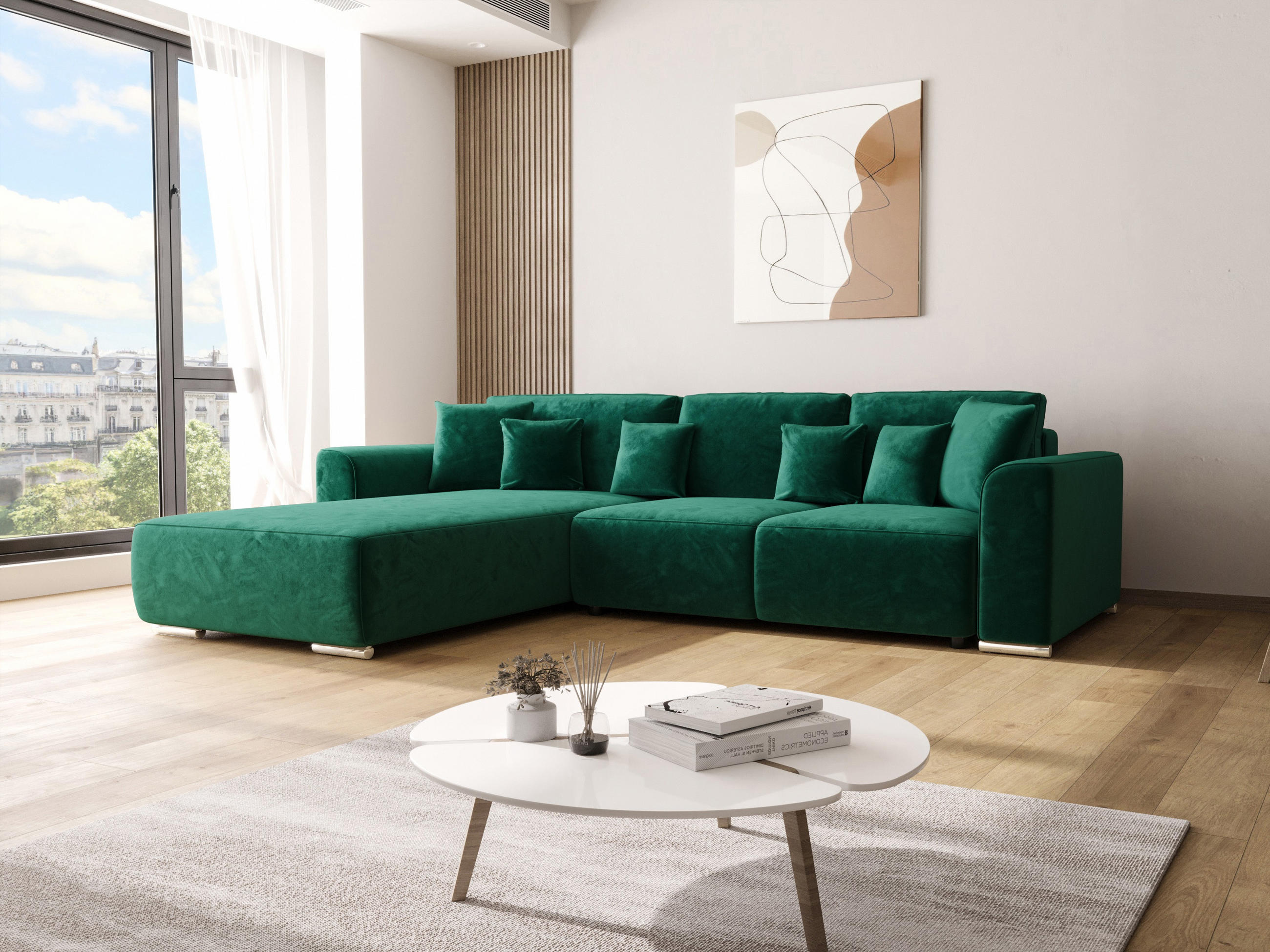ECKSOFA GUSTO L Monolith 37 Links mit Schlaffunktion - Grün, Textil (279/193cm) - Bedante