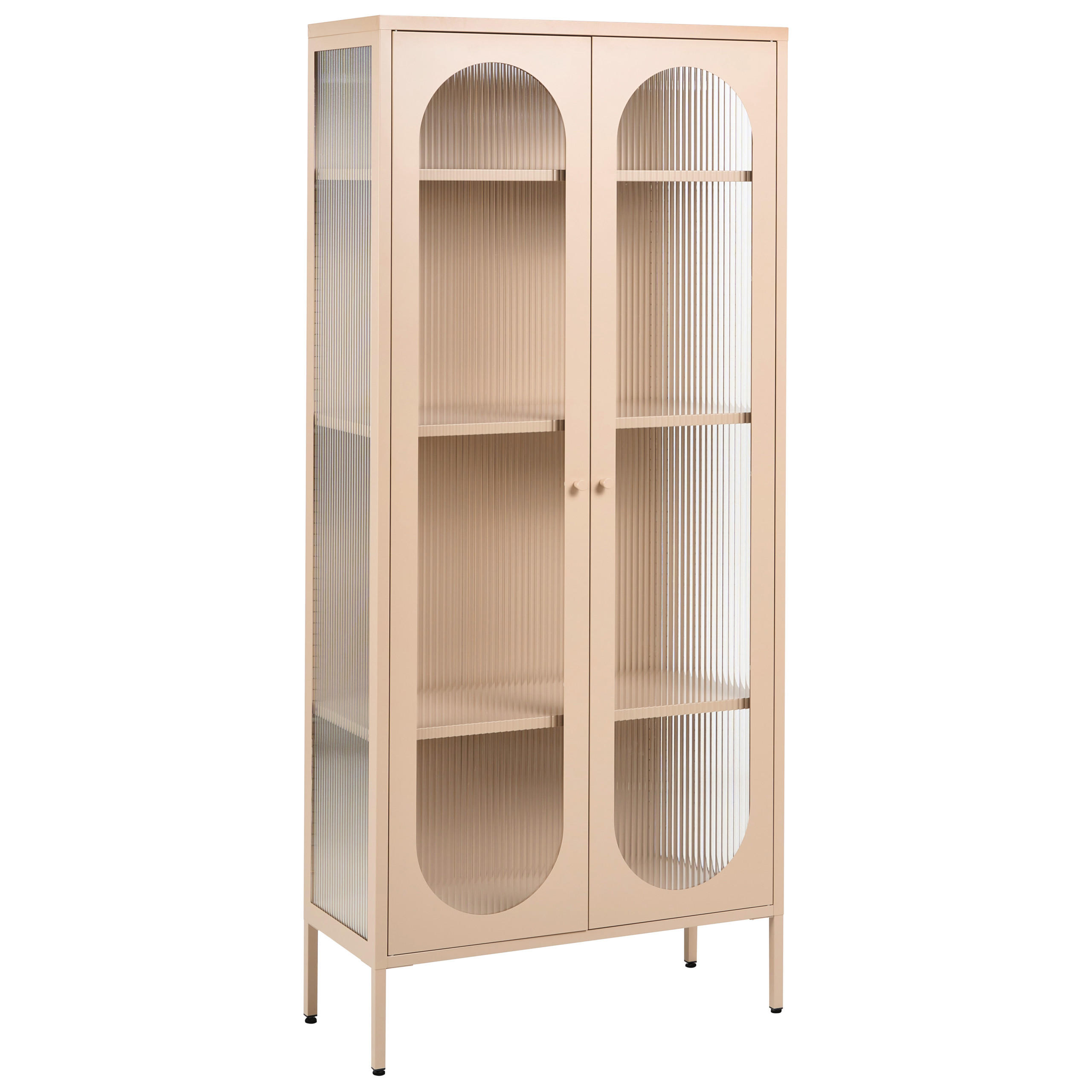 VITRÍNA se skleněnými dveřmi Kov 80 cm Béžová Foxton - béžová, kov (80/181/35cm) - Beliani